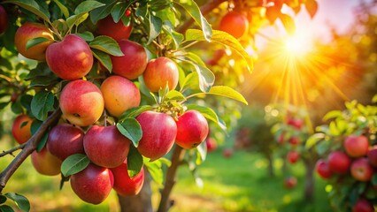 Two Fruit Trees in Orchard, Abundant Harvest, Sunny Day, Deep Depth of Field