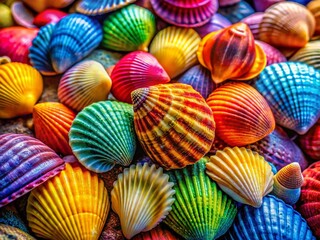 Vibrant Colored Seashells Macro Photography: Close-up Texture and Detail