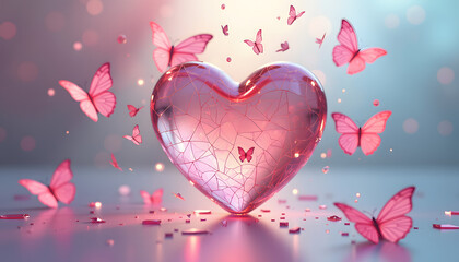 Heart with butterflies in soft pink background