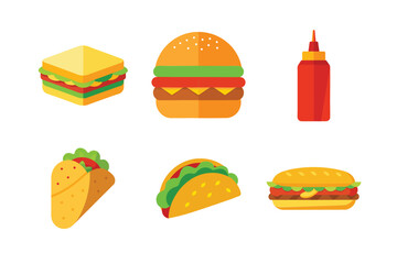 A Bundle of fast food Vector illustrations isolated icon