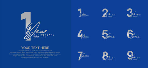 Anniversary logo set vector design, silver color for celebration event