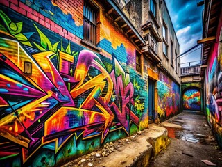 Fototapeta premium Vibrant Graffiti Urban Exploration: Colorful Pattern Background for Text Overlay