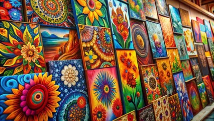 Vibrant Hand-Painted Patterns on Canvas, Abstract Art Texture Background