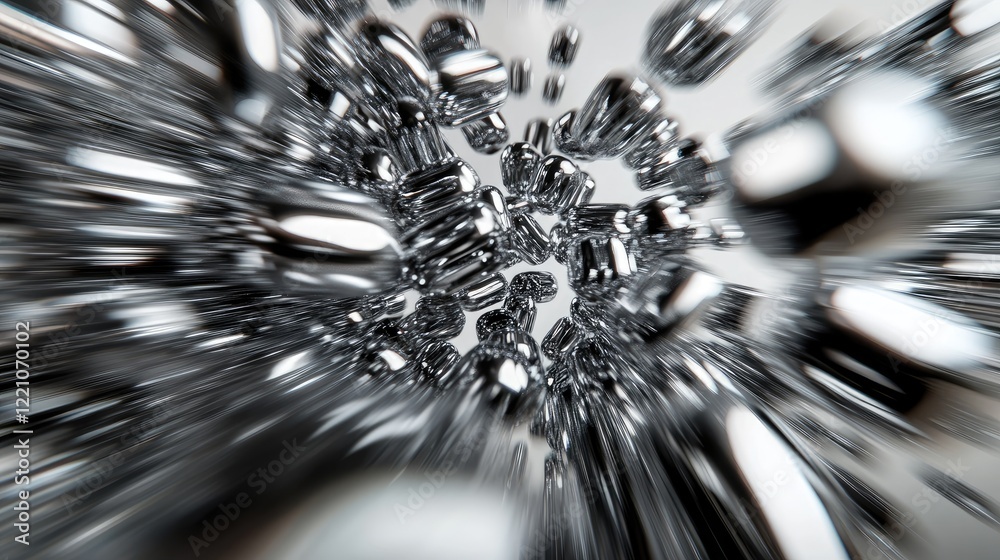 Poster a high-speed capture of neodymium magnets snapping together, with motion blur to illustrate the powe