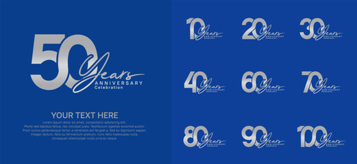 Anniversary logo set vector design, silver color for celebration event