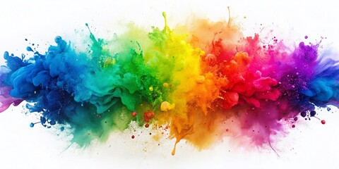 Fototapeta premium Vibrant Rainbow Watercolor Splashes on White Background - Abstract Art Minimalist Design