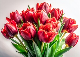 Fototapeta premium Vibrant Red Fringed Tulips Bouquet, Long Exposure Photography