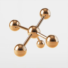 3D Gold Molecule above in the air white backgroud_