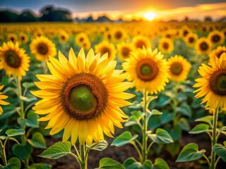 Obraz premium Vibrant Sunflower Field Pattern: Perfect Background for Text Overlay