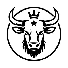 Fototapeta premium bull with crown on head mighty simple vector logo