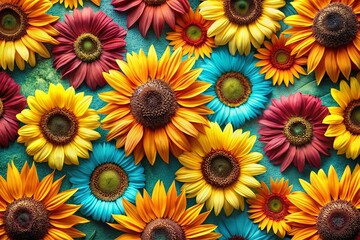 Obraz premium Vibrant Sunflowers Pattern Background with Copy Space for Text and Design