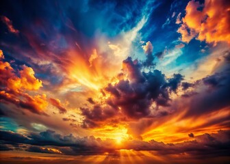 Fototapeta premium Vibrant Sunset Hues Beneath Dramatic Cloud Layers - Vintage Photography