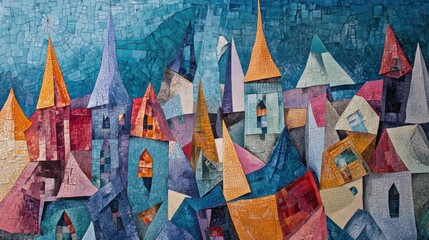 Fototapeta premium Abstract Mosaic Artwork Depicting a Cityscape of Towers