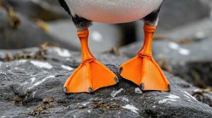 Vivid Orange Webbed Feet Of A Seabird Resting On Rock