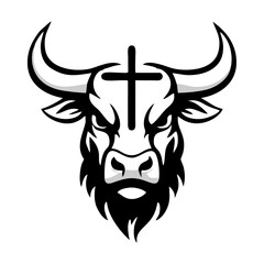 bull with cross on his head simple vector logo