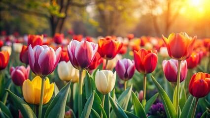Obraz premium Vibrant Tulip Garden Spring Bloom Copy Space Photography