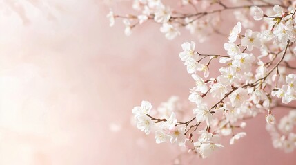 Naklejka premium Delicate Sakura Blossoms on Pale Pink Background Nature Scene Floral Photography Soft Aesthetic Vibe