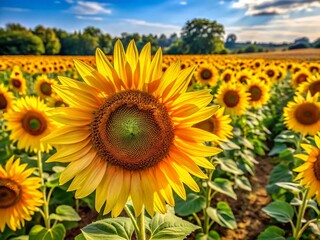 Fototapeta premium Vibrant Yellow Sunflowers: Stitched Imagery, Rule of Thirds Composition