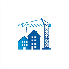 A construction tower crane lifting a construction materials above houses symbolizing construction or renovation.
