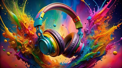 Vibrant 3D Music Headphones Splashing Paint - Candid Energy Photo