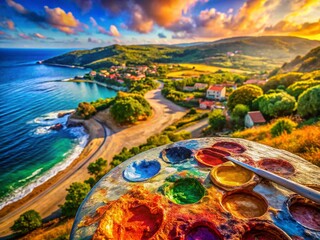 Vibrant Artist's Palette Close-Up: Oil Paints & Texture Detail Drone Photography