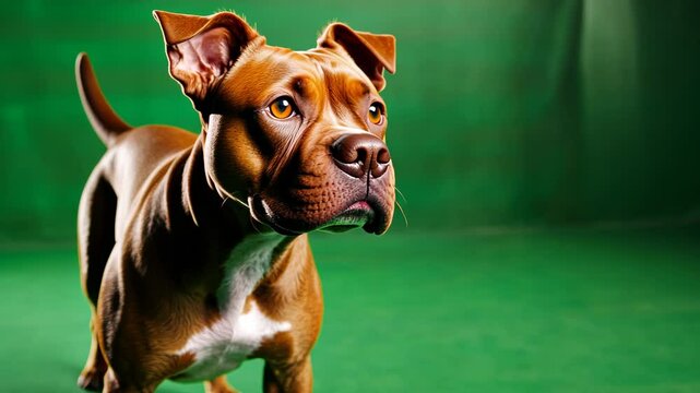 Powerful Red Nose Pitbull Dog Breed Portrait Studio Shot Green Background