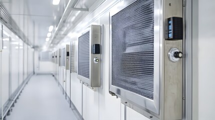 Naklejka premium High-Tech Air System Cleaning Ducts in Modern Manufacturing Facility for Enhanced Air and Safety