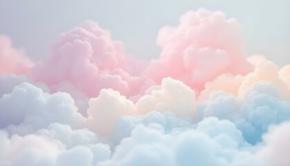 Dreamy pastel clouds with soft pink, peach, and blue tones, blending seamlessly into a calm, ethereal atmosphere with a subtle background.