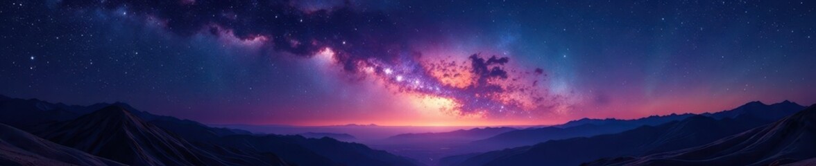 Fototapeta premium Starry panorama, breathtaking cosmic scene, galactic expanse, magical, astrophotography, celestial