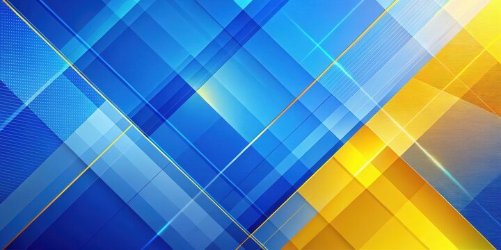 Blue and yellow gradient geometric shape background with intersecting lines and shapes in a modern abstract style