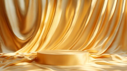 Gold cloth with a white hat and luxurious fabric draped over a podium for a presentation or event