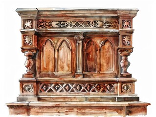 Clipart of a wooden pulpit watercolor