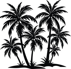 Silhouette of Tropical Palm Trees on White Background