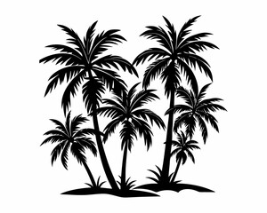 Obraz premium Silhouette of Tropical Palm Trees on White Background