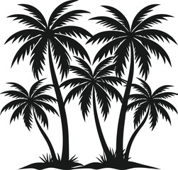 Fototapeta premium Silhouette of tropical palm trees against a white background