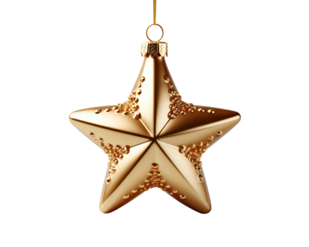 Golden Christmas Star Ornament Bauble Isolated on Transparent Background