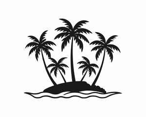 Silhouette of a tropical island with palm trees.