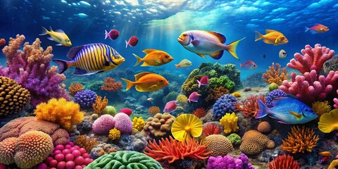 Fototapeta premium Vibrant Coral Reef: Underwater Paradise with Colorful Fish and Marine Life