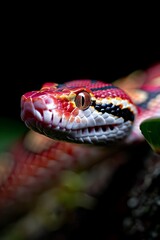 Obraz premium Boa Constrictor in Jungle: A large boa constrictor partially coiled around a tree trunk, its scales reflecting dappled sunlight. Surround it with jungle foliage. Reptile. Wildlife. Snakes.