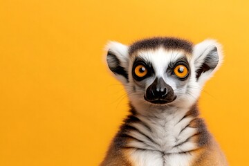 Obraz premium Ring tailed lemur posing on an orange background