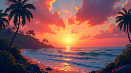 Scenic Coastal Sunset with Vibrant Colors
