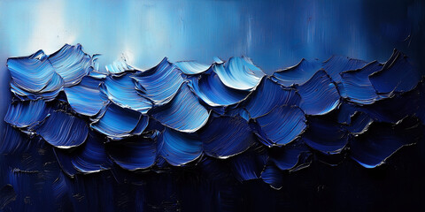 Fototapeta premium Abstract blue waves in textured oil painting