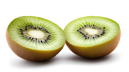 Fototapeta premium Halved kiwi fruit, studio shot, white background, healthy food, recipe ingredient