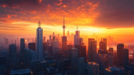 Fototapeta premium Toronto Skyline at Sunset Golden Hour Cityscape