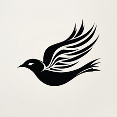 Obraz premium Minimalist black bird silhouette with stylized wings on white background