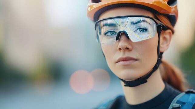 Cyclist Leveraging Smart Contact for Real-Time Performance Tracking and Navigation - Powered by Adobe