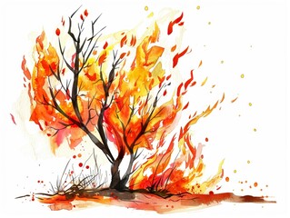 Watercolor illustration of a burning bush clipart