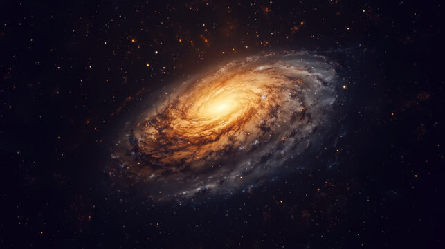Generated image of a glowing spiral galaxy in deep space	