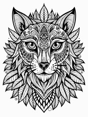 Obraz premium Animal Face Mandala Coloring Page for Adults, black and white, black line art, Isolated on white background