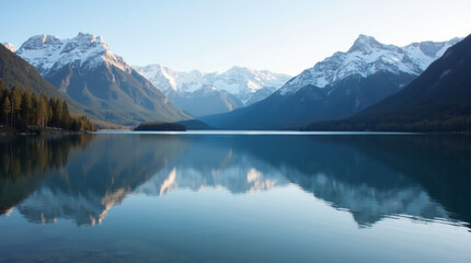 Tranquil Lake Reflection of Snow-Capped Peaks